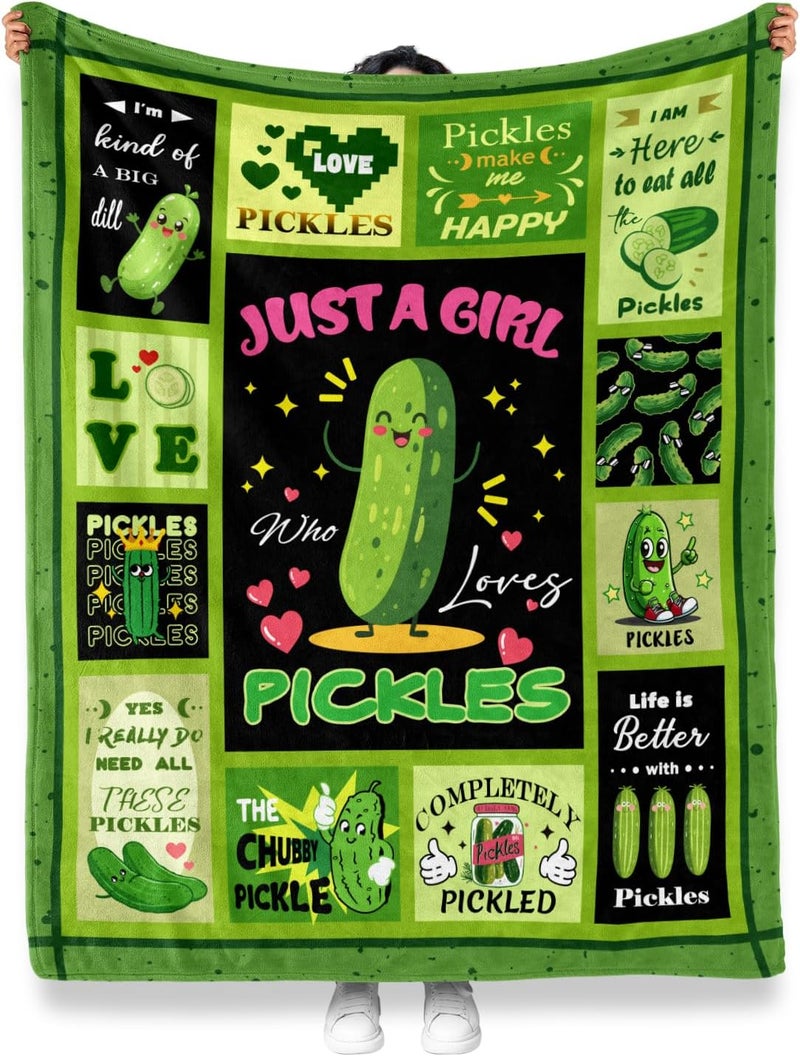 Levens Pickle Blanket Funny Dill Pickle Gifts for Pickle Lovers Girls Women 60"x50", Just A Girl Who Loves Pickles, Pickle Themed Gifts Soft Flannel Food Throw Blanket Pickle Decor for Couch Birthday Gift - Image 1